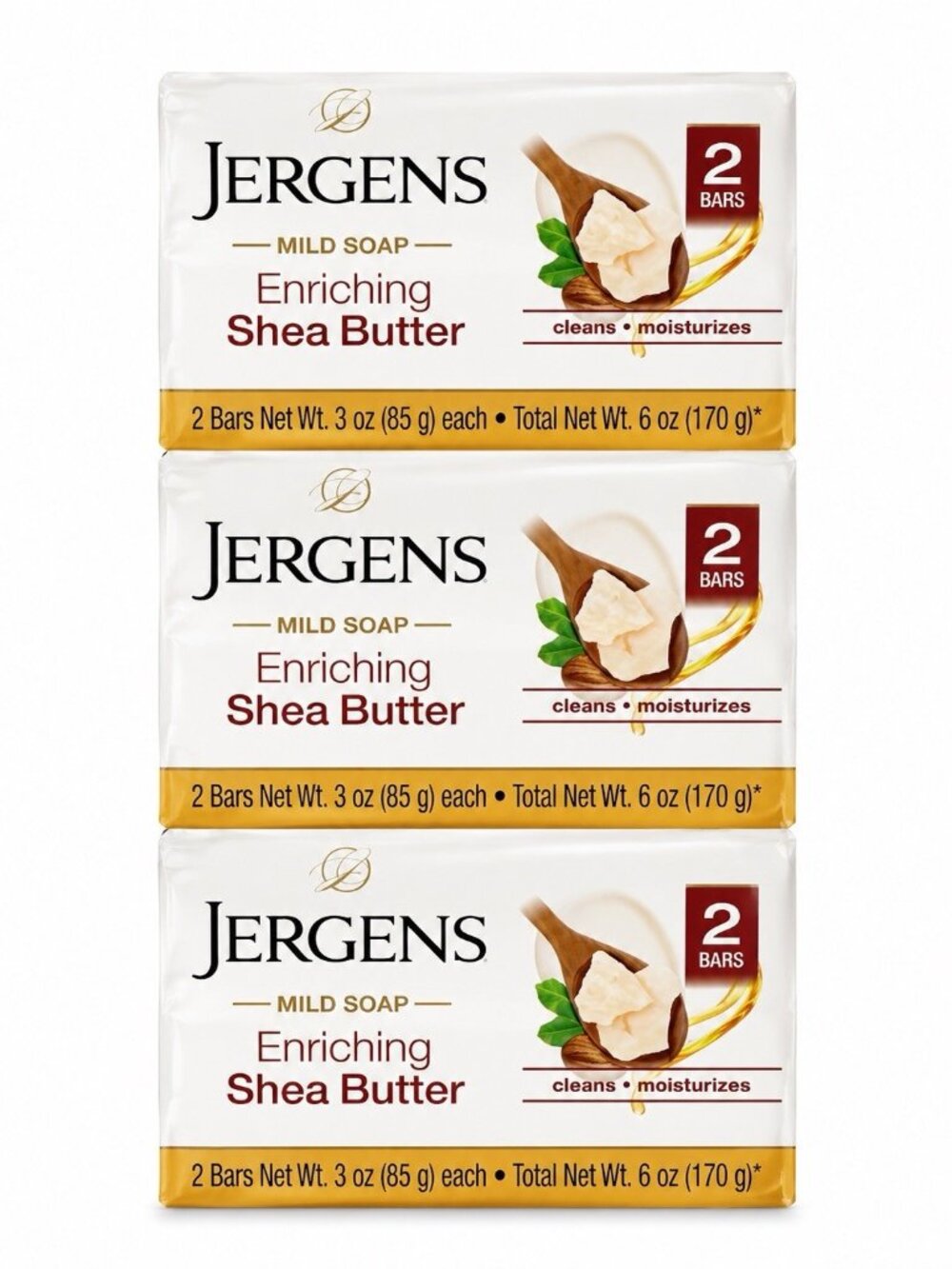 Jergens Mild Bar Soap Enriching Shea Butter 3 oz Set of 3 Total of 6 Soaps